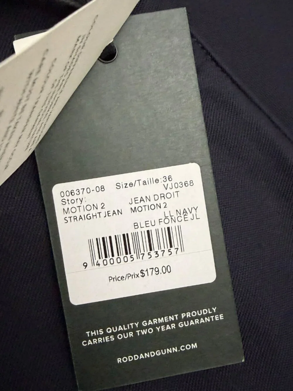 RODD & GUNN Pants NWT Navy Blue Casual Straight MOTION 2 Jeans Mens 36x34